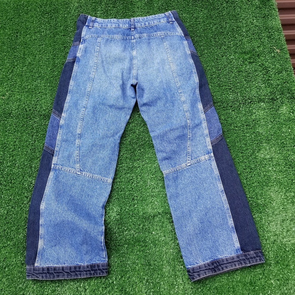 Free People Jeans Womens Size 30 Blue Denim  Barrel Leg Patchwork - Picture 2 of 9